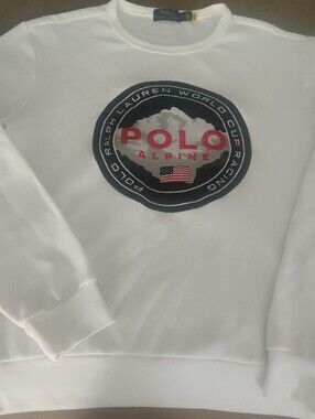 Ralph Lauren White Sweatshirt with World Cup Racing Red Polo Alpine Emblem